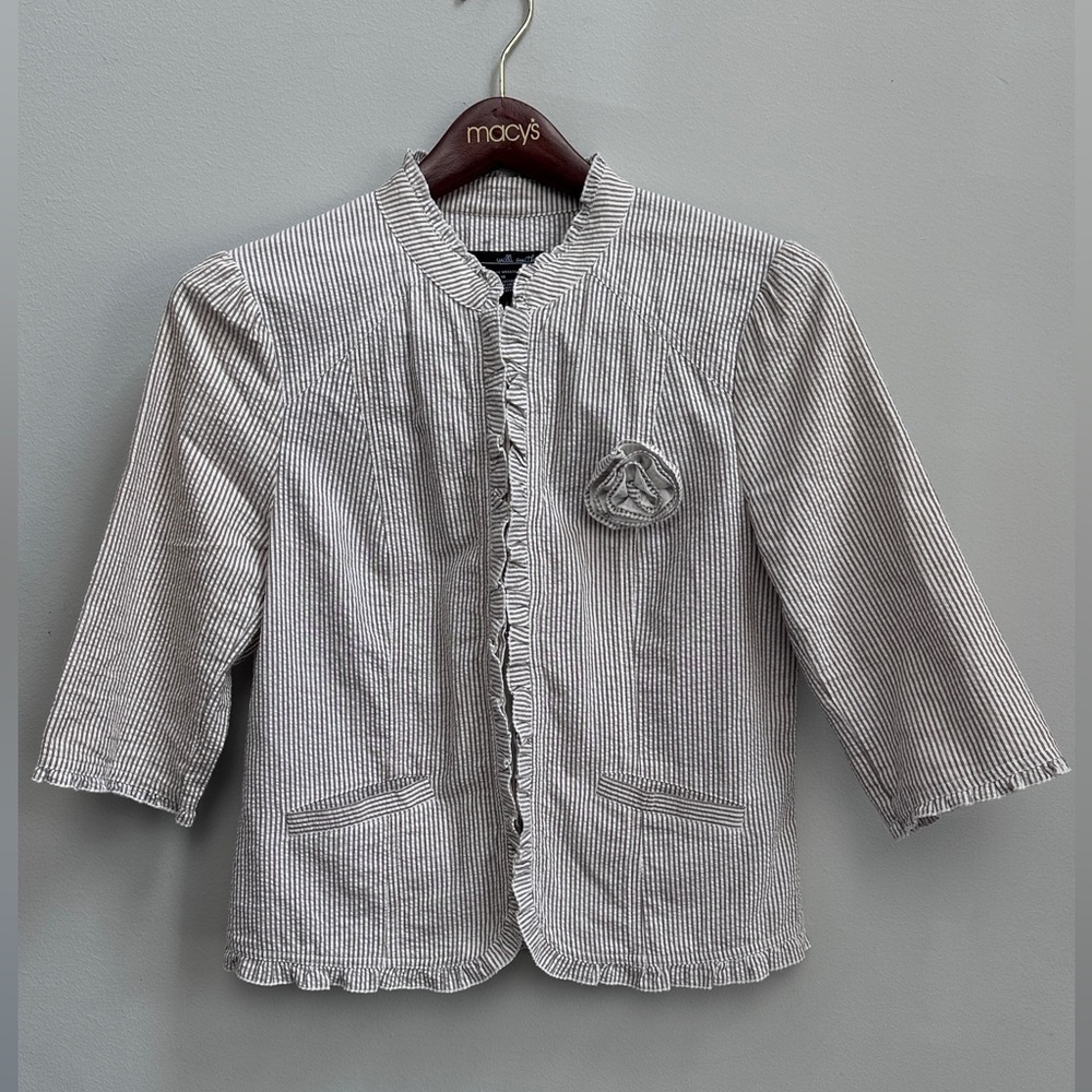 willi smith cream tan striped blazer 100% cotton size 10